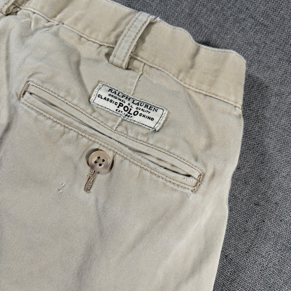 Polo Ralph Lauren Prospect Short Mens 36 Tan Khaki Cotton Distressed Thrashed‎